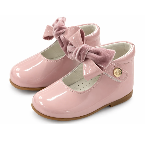 Andanines Dusty Pink Patent Bow Dolly Shoes