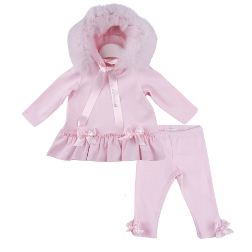 Bimbalo Girls Pink Fur Hood Leggings Set