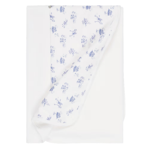 Pureté Du Bébé Blue Toile De Jouy Blanket
