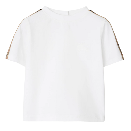 Burberry Kids White Cedar Check Trim T-Shirt