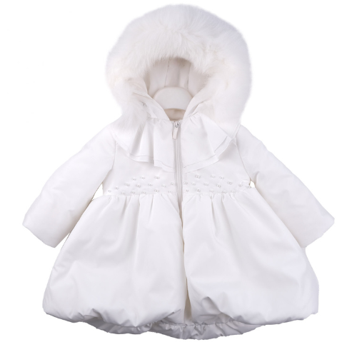 Bimbalo Girls Cream Pearl Fur Hood Jacket