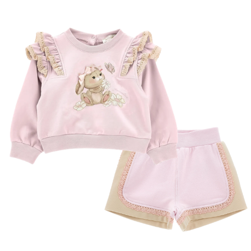 Monnalisa Baby Pink Bunny Shorts Set