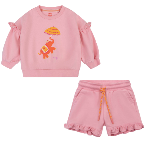 Oilily Girls Hibicus/Pea Pink Elephant Shorts Set