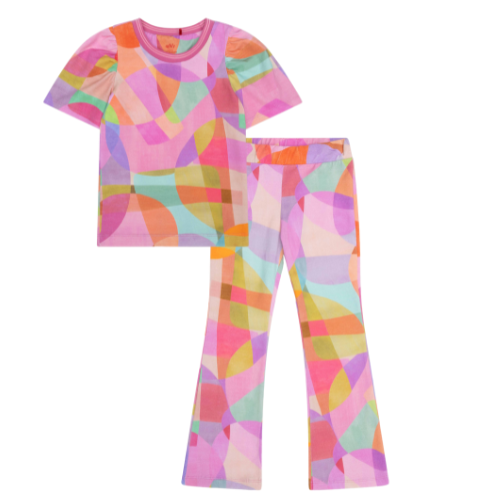 Oilily Girls Pink Abstract Tuintje Flared Trouser Set