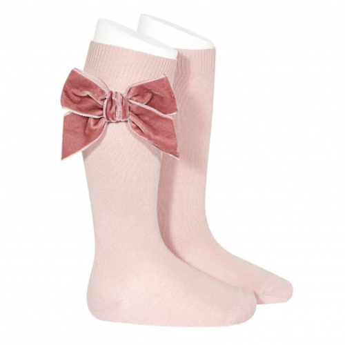 Condor Pink Velvet Bow Knee Socks