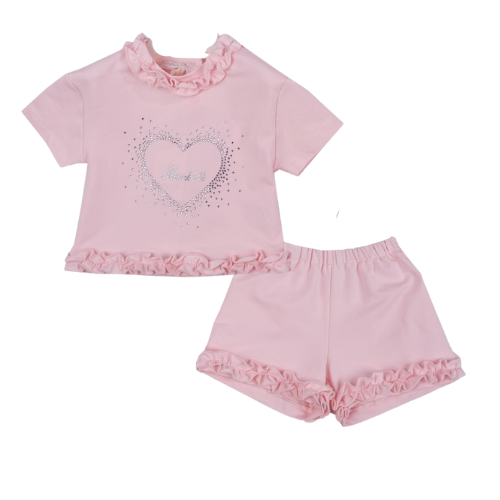 Bimbalo Baby Girls Pink Heart Shorts Set