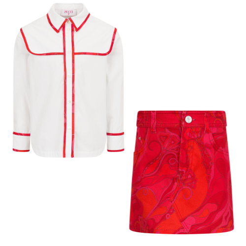 Emilio Pucci Girls Red Print Skirt Set