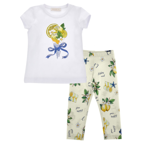 Monnalisa Girls Lemon Print Leggings Set