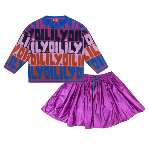 Oilily Girls Purple Metallic Skirt Set