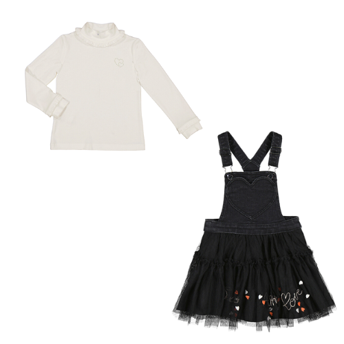 Mayoral Girls Black Tulle Dungaree Set