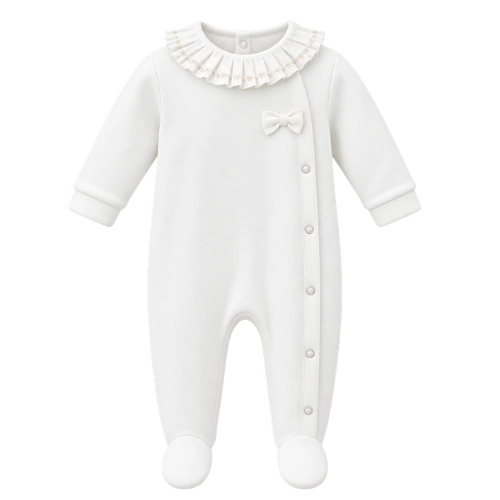 Pureté Du Bébé Ivory Bow Velour Babygrow