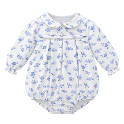 Pureté Du Bébé Blue Toile De Jouy Romper