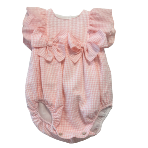 Phi Baby Girls Pink Gingham Romper Nuvola Childrenswear