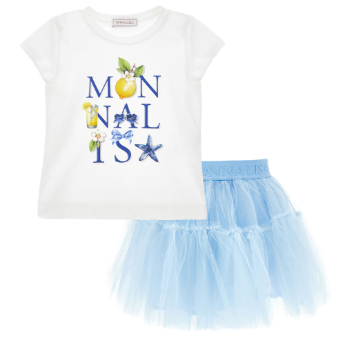 Monnalisa Girls Blue Tulle Skirt Set