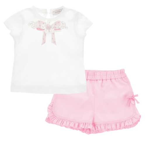 Monnalisa Baby Pink Bow Shorts Set