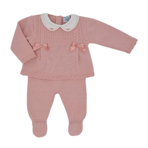 Sardon Baby Girls Dusky Pink Bow Knit Outfit