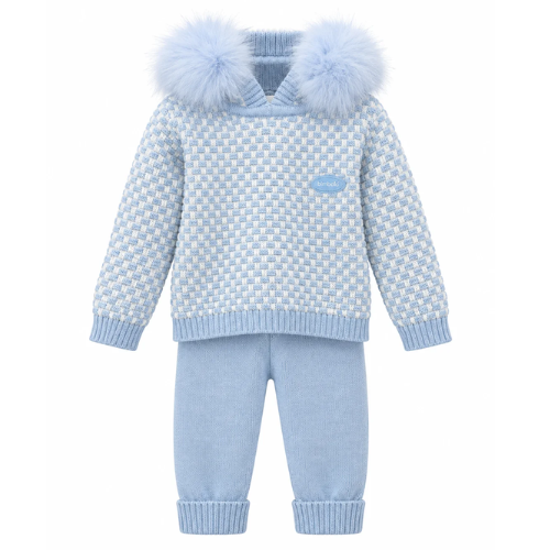 Bimbalo Baby Boys Knit Blue Fur Hood Outfit