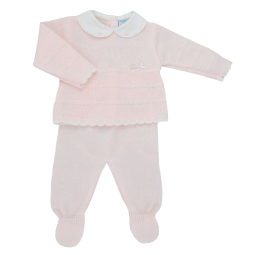 Sardon Baby Girls Pale Pink Bow Knit Outfit