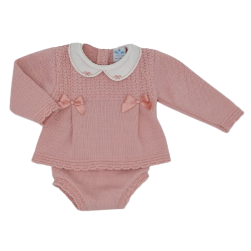 Sardon Baby Girls Dusky Pink Bow Knit Bloomers Outfit