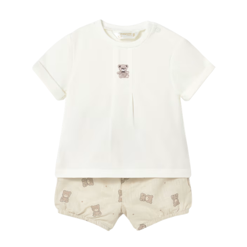 Mayoral Baby Beige Bear Shorts Set