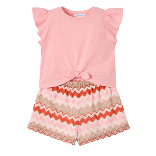 Mayoral Girls Peach Zig Zag Shorts Set