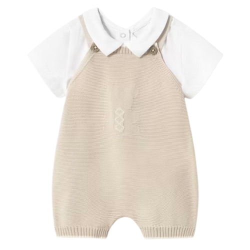 Mayoral Baby Boys Beige Knit Dungaree Set