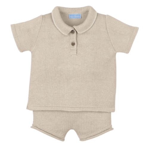 Mac Ilusion Baby Boys Beige Knit Polo Shorts Set