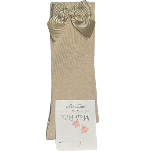 Meia Pata Beige Bow Knee Socks