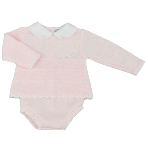 Sardon Baby Girls Pale Pink Bow Knit Bloomers Outfit