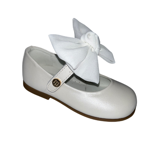 Andanines Girls Pearl Beige Bow Shoes