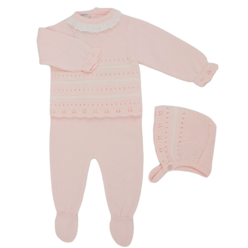 Sardon Baby Pink Knit Outfit & Bonnet
