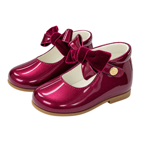 Andanines Burgundy Patent Bow Dolly Shoes