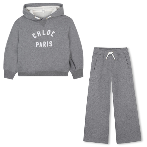 Chloé Girls Grey Logo Flare Jogsuit