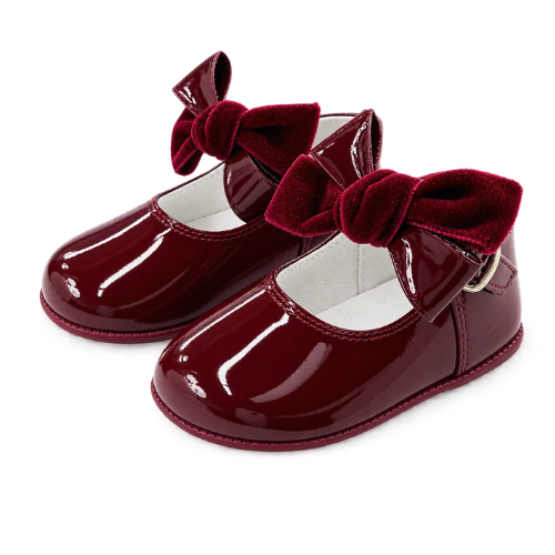 Andanines Baby Burgundy Bow Pre Walkers