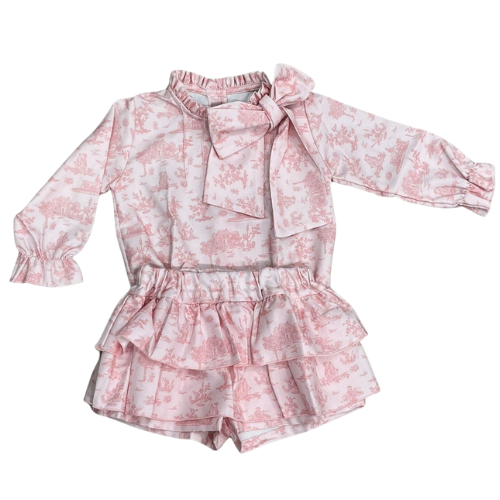 Phi Girls Pink Toile de Jouy Shorts Set