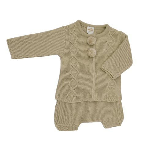 Sardon Baby Boys Beige Pom Pom Outfit