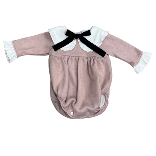 Phi Baby Pink Velvet Bow Romper