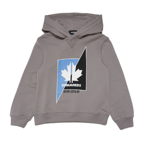 DSQUARED2 Boys Grey Leaf Hoodie Nuvola Childrenswear