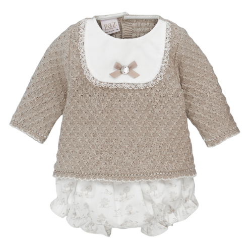 Paz Rodriguez Baby Beige Knit Bloomer Set