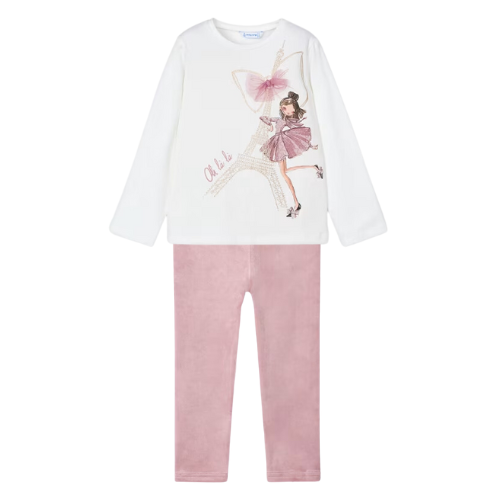 Mayoral Girls Pink Paris Velvet Leggings Set