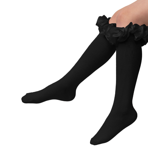Caramelo Girls Black Ruffle Knee Socks