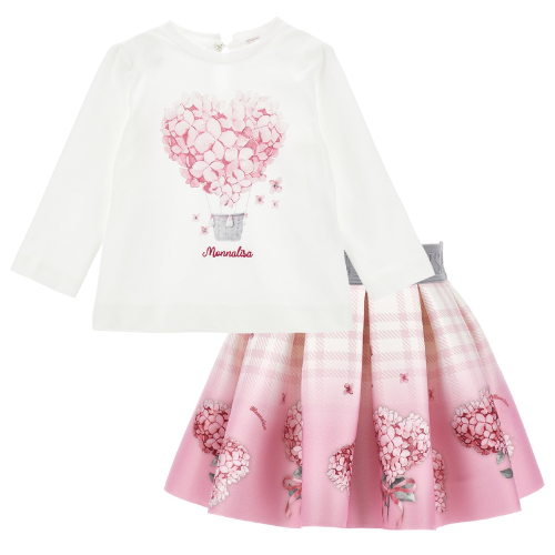 Monnalisa Baby Girls Pink Heart Skirt Set