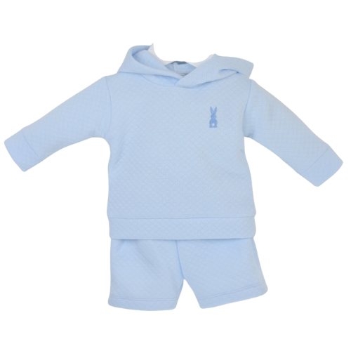 Pex Baby Boys Pale Blue Bunny Hooded Shorts Suit