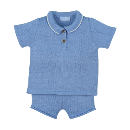 Mac Ilusion Baby Boys Blue Knit Polo Shorts Set