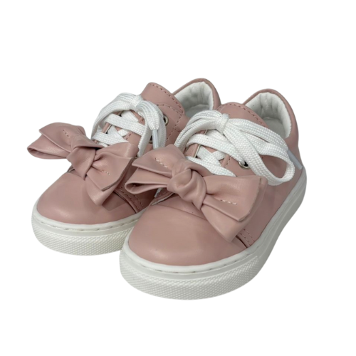 Borboleta Pale Pink Leather Bow Trainers
