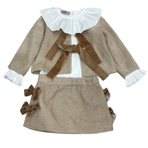 Phi Girls Beige Velvet Bow Outfit
