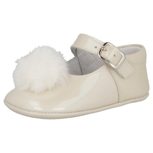 Andanines Baby Beige Patent Pom Pom Pre Walkers