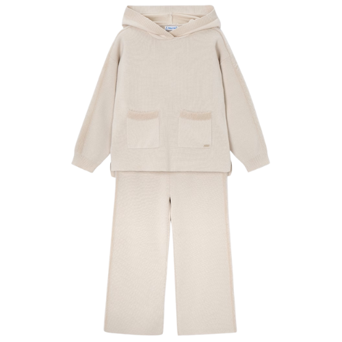Mayoral Girls Beige Knit Flared Jogsuit