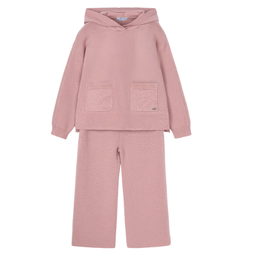 Mayoral Girls Pink Knit Flared Jogsuit