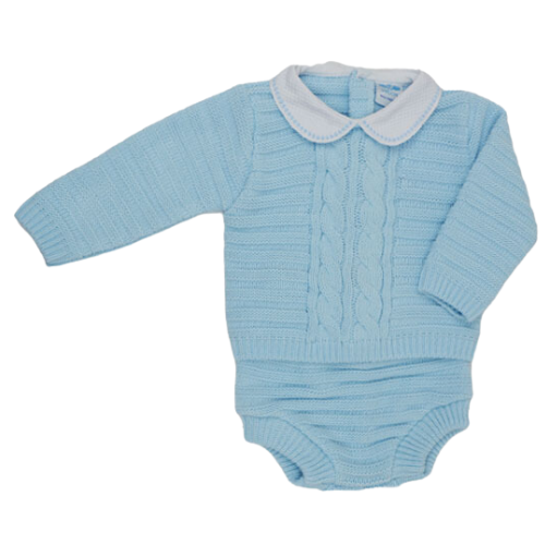 Sardon Baby Boys Blue Cable Knit Bloomers Outfit